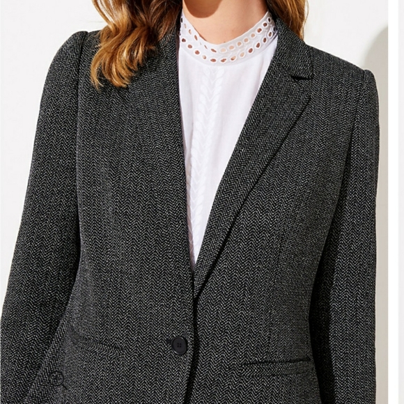 Loft Blazer Black & White Tweed Harringbone Blazer NWT Sz 14 - Picture 14 of 15